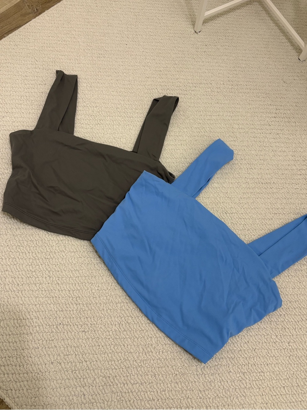 Dynamite Square Neck Crop Tops in Blue and grey